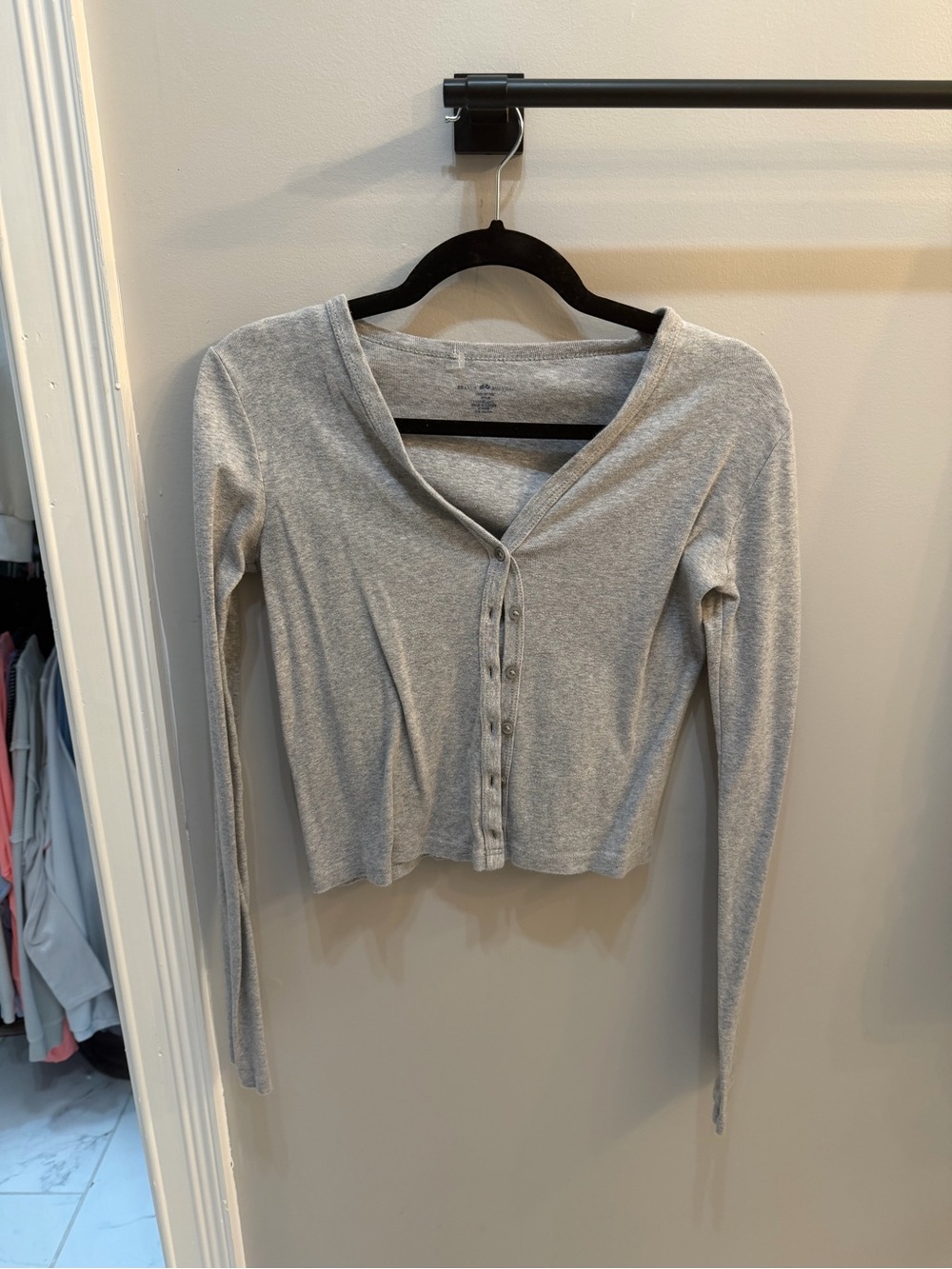 Brandy Melville Light Gray Button-Up Ribbed Knit Cardigan